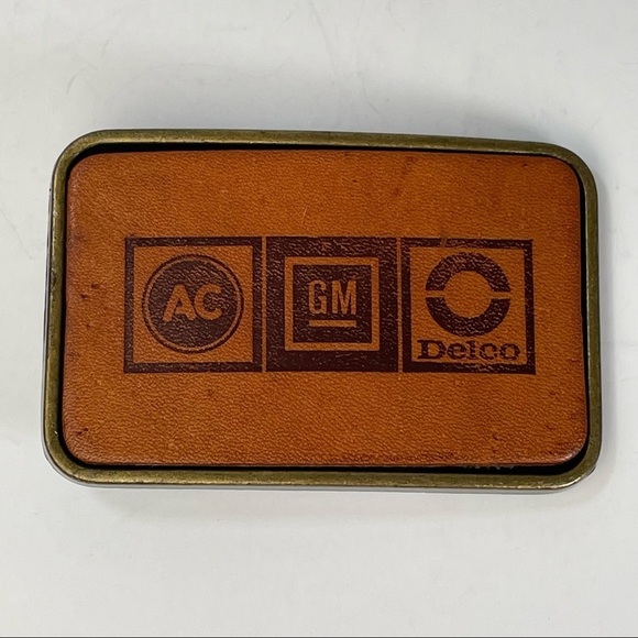 Leather & Brass Belt Buckle Logo GM AC Delco - Picture 8 of 8